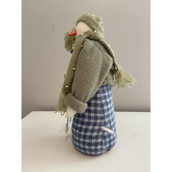 Vintage Blue, White & Green Fabric Snowmen Set With Glitter Snowflake - Picture 10 of 10